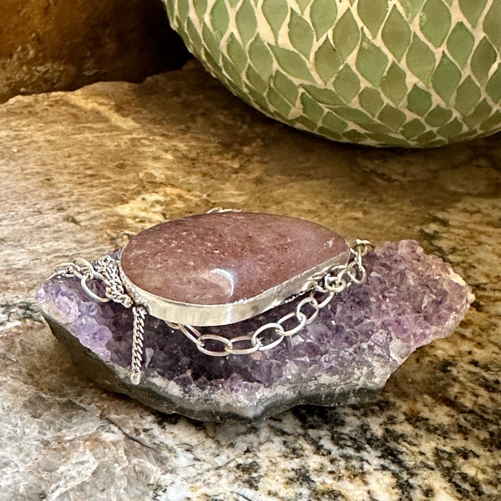 Huge Silver Pink Quartzite Stone Necklace - Picture 5 of 8